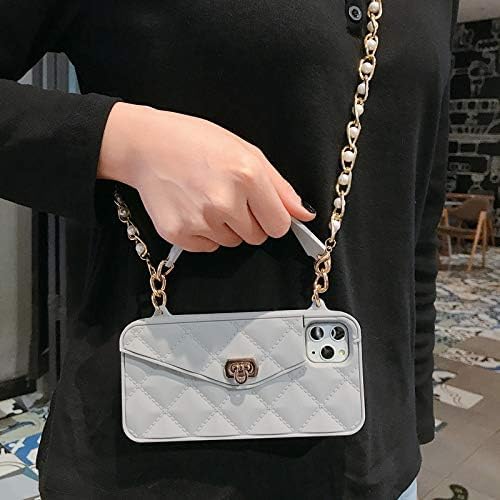 UnnFiko Wallet Phone Case Compatible with iPhone 16 Pro, Cute Light Luxury Bag Design, Purse Flip Card Pouch Cover Soft Silicone Case with Handstrap Long Shoulder Strap (Gray, iPhone 16 Pro)