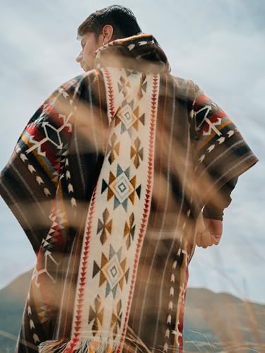 Image of Alpaca Mens Poncho with Hood - Cowboy Serape Western Poncho - Clint Eastwood Poncho for Men - Ecuadorian Cloak with Hood Men