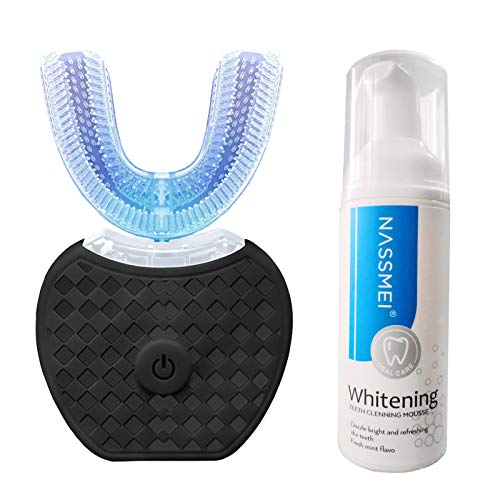 Ultrasonic Toothbrush Automatic toothbrush 360 ° portable tooth whitening toothbrush with foam toothpaste, Washable and rechargeable with automatic LED lights for travel and household use Black