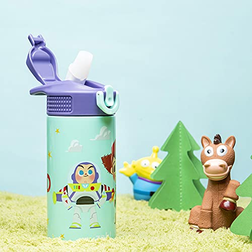 Zak Designs Disney Pixar Toy Story Insulated Kids Water Bottle 14 Oz 18/8 Stainless Steel Thermal Vacuum With Flip-Up Straw Spout And Locking Spout Cover, Durable Cup For Sports Or Travel #TOP2