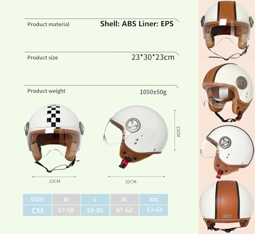 Casco Moto Jet Bluetooth Integrato Mezzo Casco,Vintage Scooter Jet Cascos Dot/Ece Omologato Con Visiera Caschi Da Moto Con Microfono Speaker Per Donna E Uomo Adulto 1,XXL - 5