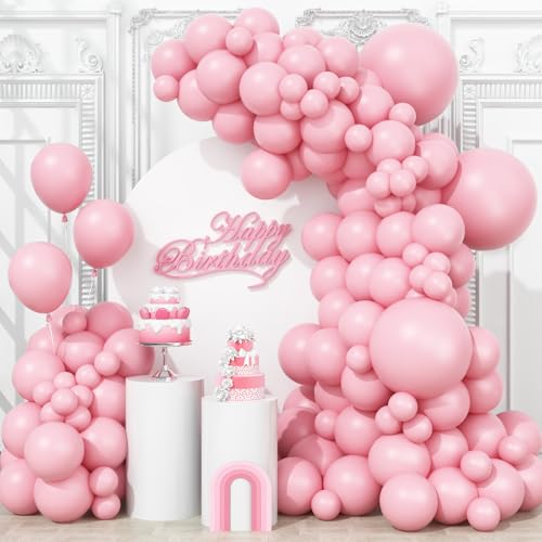 Togvu Palloncini rosa pastello di diverse dimensioni, 123 confezioni di palloncini rosa, confezione da 18 palloncini rosa da 30,5 cm, 25,4 cm, ghirlanda ad arco per compleanno, baby shower, sesso