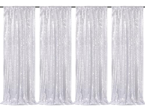 Image of Silver Sequin Backdrop Curtains-4 Panels 2FTx8FT Silver Backdrop for Valentines Day, Glitter Party Decorations Background Drapes for Wedding Birthday Anniversary Graduation Photo Booth Decor