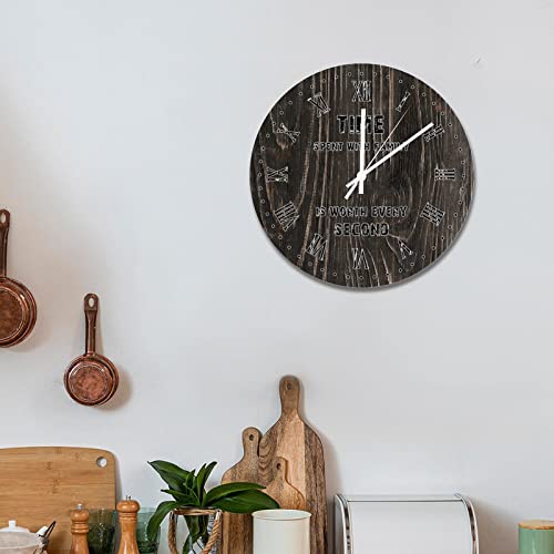 Horloge murale en bois noir 38 cm pendule silencieuse et rustique - 5