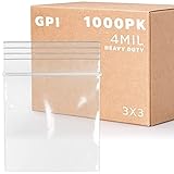 GPI - CASE of 1000, 3" x 3" CLEAR PLASTIC RECLOSABLE ZIP BAGS - Heavy Duty, Bulk 4 mil Thick Strong & Durable Poly Baggies With Resealable Zip Top Lock For Travel, Storage, Packaging & Shipping