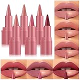 Jolilab 6Pcs 2 in 1 Lip Liner Lipstick Set, Gradient Matte Nude Velvet Lip Liner Pencil High Pigmented Long Lasting Natural Smooth Lip Makeup Easy-to-Use Crayon Form and Cone Tip（01#-06# 6pcs.）