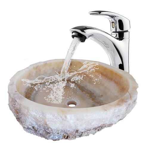 Eden Bath Jurassic Onyx Variable Shaped Vessel Sink, Polished Stone Basin with Natural Exterior