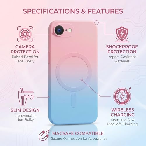 Image of amazon basics Gradient Mag-Safe Case for iPhone 16E | Soft Silicone Shockproof Cover with Camera Protection | Slim Lightweight Design | Smooth Touch & Durable - Pink & Blue