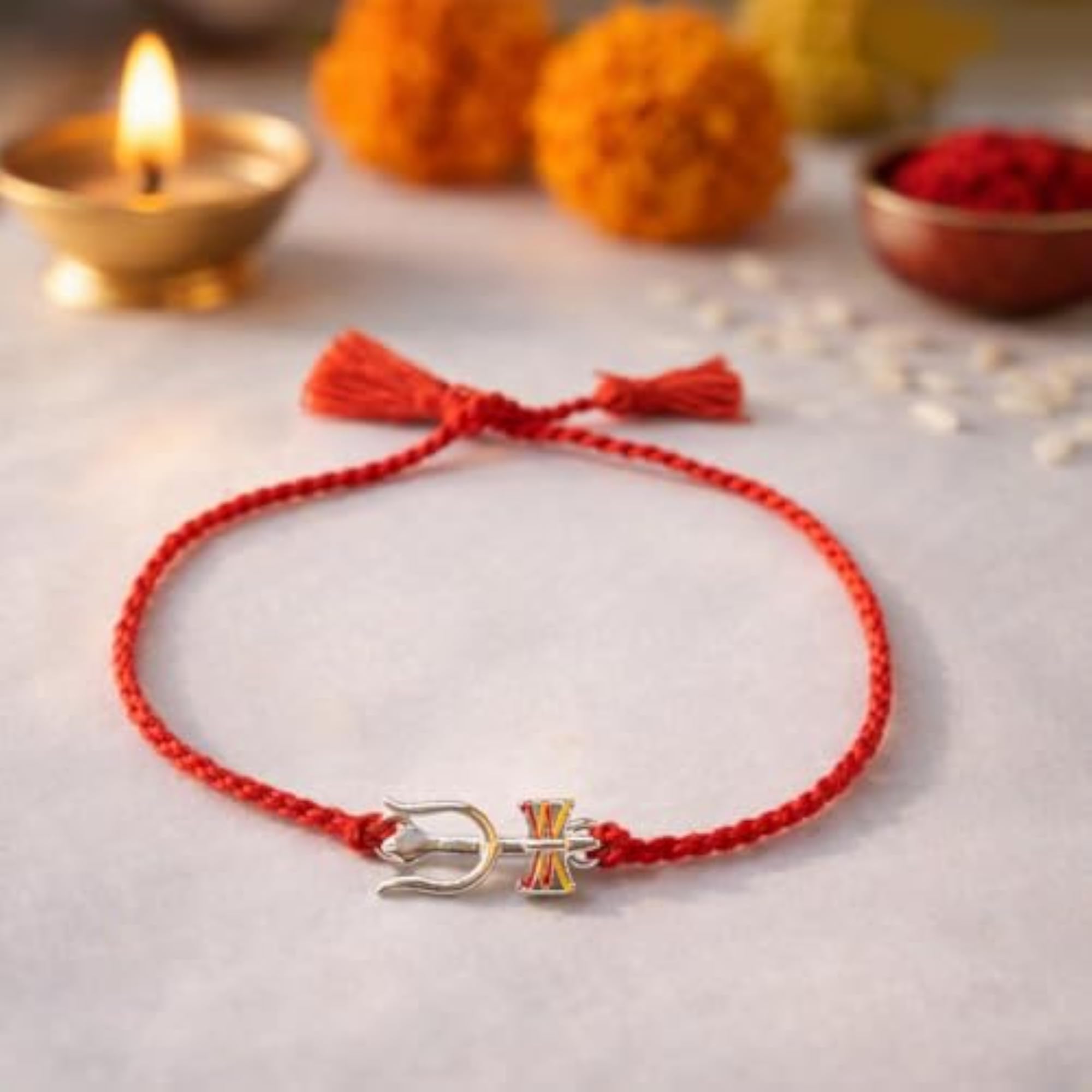 925 Sterling Silver Trishul Damru Rakhi for Brother
