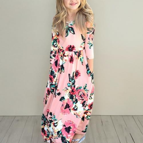 Girl Floral Maxi Dress with Pockets Sleeves Long Holiday Dress4
