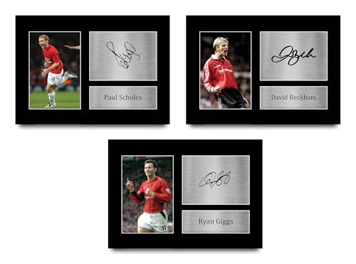 Photo Giggs Scholes Beckham signée : décoration murale salon pour fan de foot