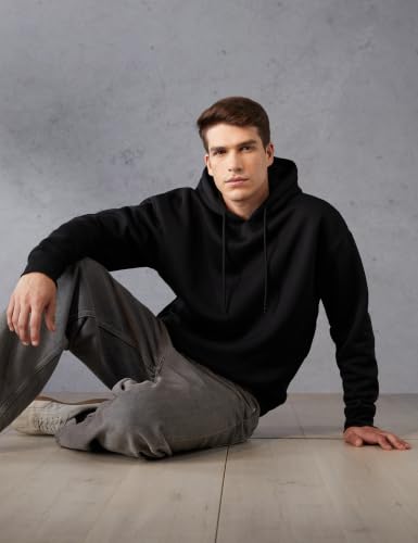 Image of The Indian Garage Co Men Regular Fit Solid Overhead Hooded Sweatshirt