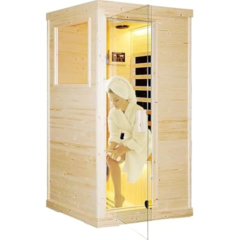 HOSAUNA Sauna, Infrared Sauna Room Dry Saunas for Home 900W Low-EMF Spruce Wood 1 Person Spa Sauna with Speakers, Reading Lighting, Temperature Control Panel, Easy Assembly (37.4 * 29.5 * 67.3 in) Cover