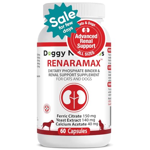 RENARAMAX Dietary Phosphate Binder and Renal Support Supplement for Cats and Dogs Count (Made in U.S.A) (60 Caps)