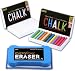 Huntz Non-Toxic White Dustless Chalk (12 ct Box) and Colored Dustless Chalk (12 ct Box) Bundle/Premium Microfibre Eraser
