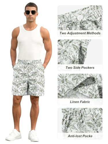 Image of RQP Mens Cotton Linen Shorts Casual Drawstring 7inch Inseam Shorts Stretch Summer Beach Wear