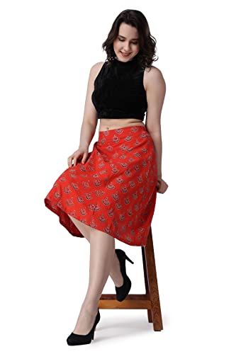 Image of POPWINGS Casual Bagru Printed A-Line Knee-Length Summer Skirt for Women | Ethnic