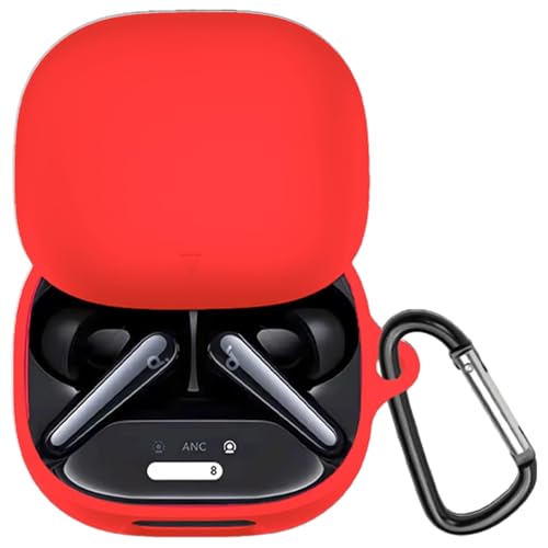 【AWWHHK】soundcore liberty 4 pro ケース シリコン anker soundcore liberty 4 pro 対応ケース 装着充電可能 全面保護 落下防止 キズ防止 耐衝撃 防塵 軽量 収納 カラビナ付き (レッド)