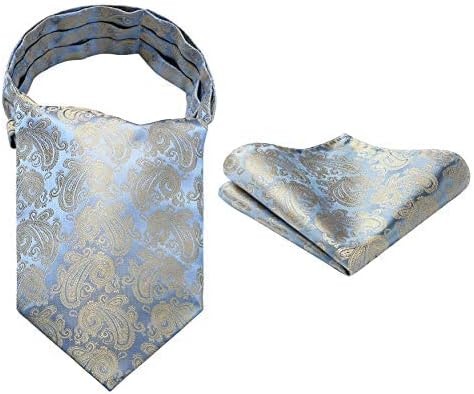 HISDERN Cravat for Men Paisley Floral Cravats Handkerchief Jacquard Wedding Ascot Tie & Pocket Square Set