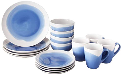 American Atelier Round Dinnerware Sets | Blue & White Kitchen Plates, Bowls, and Mugs | 16 Piece Stoneware Oasis Collection 10.5 x 10.5 | Dishwasher & Microwave Safe | Service for 4