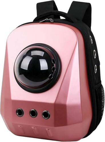 Qfmr ペットキャリーバッグ 大型 猫リュック 耐荷重8Kg キャリーバッグ 宇宙船 カプセル 広々空間 軽量 ペットバッグ 小型犬用 バッグ 猫犬兼用バックパック (ピンク)