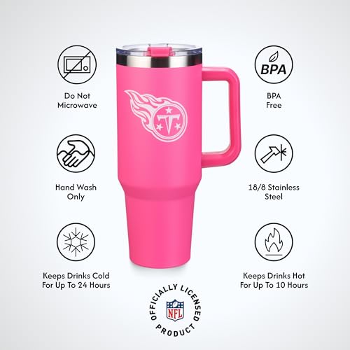 Image of The Memory Company Officially Licensed 40oz Pink Game Day Tumbler with Team Logo, Tennessee Titans