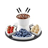 MeYuxg Schokofondue Set, Keramike Fondue Schokolade, Käsefondue Topf Set Enthält 1 Holztablett, 4 Gabeln und 4 Teller, Mini Chocolate Fondue für Haus, Restaurant und Café