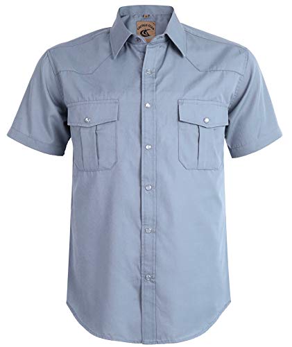 Image of COEVALS CLUB Mens Shirts Short Sleeve Casual Push Button Plaid Suit Regular Fit Western Cowboy Pearl Snap Two Pockets Work Derss Button Up Shirts (Light Grey 2# XL)