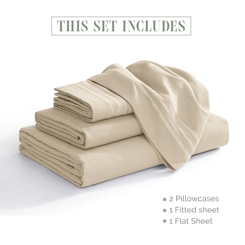 Elegant Comfort Luxurious 1500 Premium Hotel Quality Microfiber 4-Piece Sheet Set, 18-24 Inches Deep - Extra Deep Pocket Sheets - Ultra Soft 4PC Deep Pocket Sheets, King, Cream