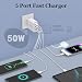 USB C Ladegerät 50W, 5 Ports Mehrfach Stecker mit【2 USB-C und 3 USB-A】, 50W USB-A Netzteil Wand-Ladegerät, Fast Charge PD 3.0 Power Adapter Kompatibel mit iPhone 12/13/14/15/16/Samsung/Handys/Tablets