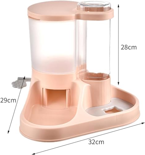 Image of Dog Bowl, 2 in 1 Automatic Cat Food and Water Bowl Set with Water Dispenser and Stainless Steel Bowl for Cats and Small Dogs Automatic Water Feeder Water Drinker (Pink)