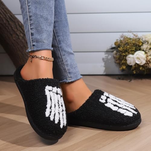 Halloween Skeleton Slippers and Socks for Women Men Skull Spooky Holiday Soft Indoor Non-slip Fur Plush Cartoon Gift2