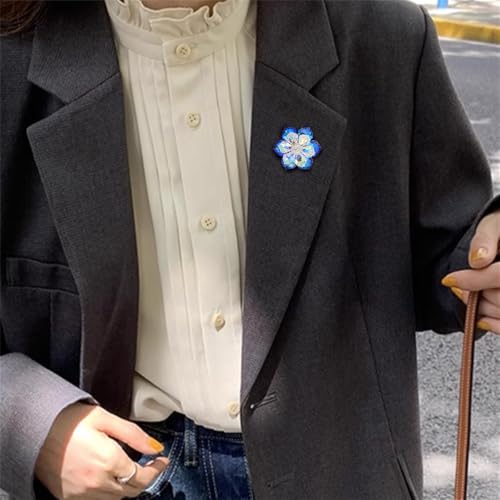 Image of Elegant Rhinestone Flower Brooch Pin for Women Handmade Shiny Crystal Snowflake Cherry Blossom Brooches Lapel Pins Dress Accessories Anniversary Wedding Jewelry