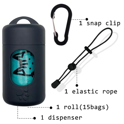 Image of Dog Poop Bag Dispenser for Leash with Snap Clip, Skin-friendly Texture Waste Bag Holder for Dog Walks and Cats, Pets Litter Bag Container, Indoor & Outdoor Use (Black, 1)