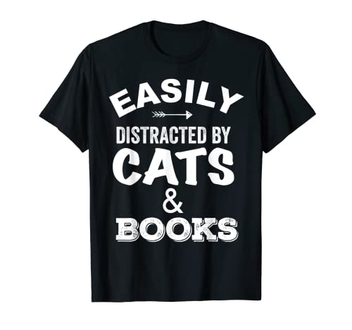 Fácil de distraer por gatos y libros leyendo gatito regalo amor Camiseta