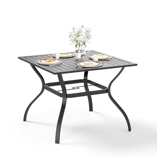 Image of HERA'S HOUSE Patio Table w /Umbrella Hole, Black Metal Dining Table for 4