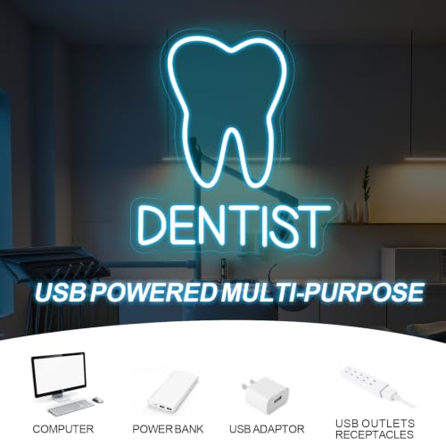 Image of Tooth Dentist Neon Sign Dential Clinic Hospital Open LED Light