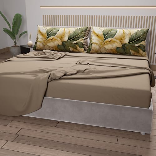 PETTI Artigiani Italiani - Lenzuola in Cotone con Federe in Stampa Digitale, Lenzuola Letto Singolo, Completo Letto Singolo, Floreale 302 Tortora, 100% Made in Italy - Immagine 3