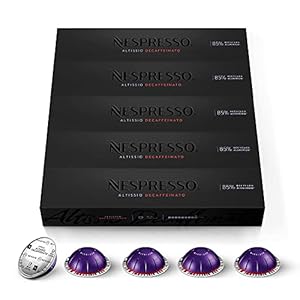 Nespresso Vertuo Altissio Decaffeinato, Dark Roast Espresso, Unflavored, 50 Count