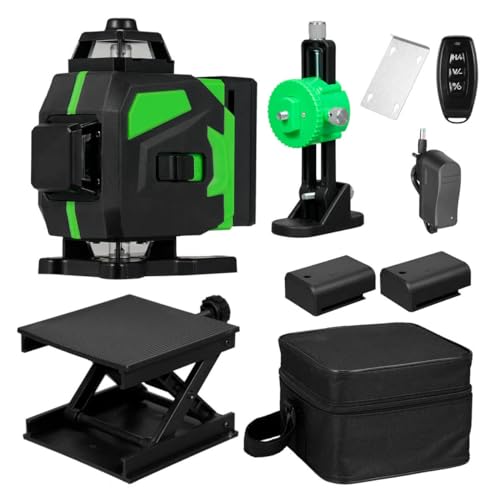 Nível Laser 3D 12 Linhas com Laser Verde, Alcance de 30m, Baterias Recarregáveis e Kit Completo com