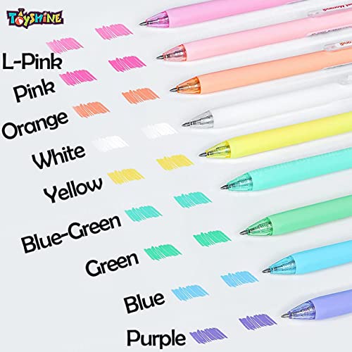 Image of Toyshine Pack of 9 Colored Gel Ink Pens Medium Point (0.7mm), Comfortable Writing for Adults and Kids Writing Journal, Taking Notes, Drawing at School Office Home
