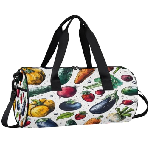 Eggplant Pepper Celery Travel Gym Bag Waterproof Sport Dance Bag for Women Men Portable Gymnastics Duffel Bags Canvas Tote Carry on Handbag for Workout Overnight Weekender