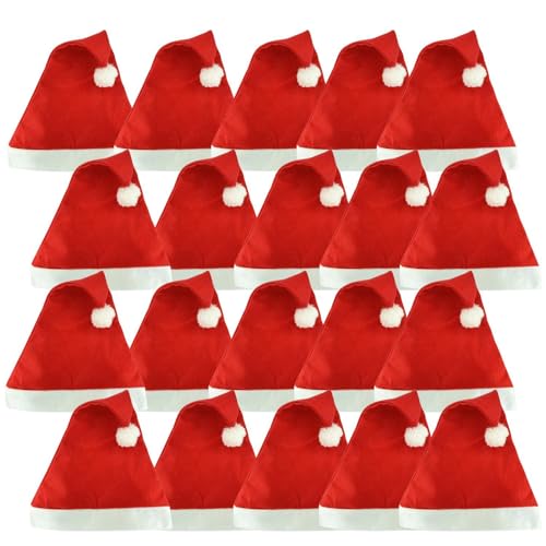 HJYDGJ Lot de 20 bonnets de Père Noël - 28 x 35 cm - Pour adulte - Rouge