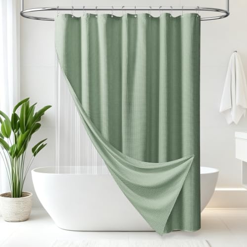 Dynamene 3 in 1 Waffle Shower Curtain Set with PEVA Liner 72x72 Sage Green by Dynamene - Used condition - Image 8