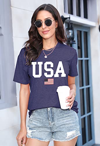 Usa Flag Tee Shirt For Women 4Th Of July Memorial Day Gift T Shirt Casual Short Sleeve American Proud T-Shirt Tops (Blue, Large) #TOP3