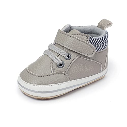 Image of SOFMUO Baby Boys Girls High Top Ankle PU Leather Sneakers Soft Rubber Sole Infant Moccasins Newborn Oxford Loafers Anti-Slip Toddler Wedding Uniform Dress Shoes
