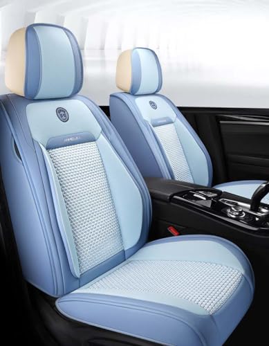 seemehappy Sky Blue Leather Car Seat Covers for Front and Rear Seat Full Set, Car Seat Protector, Easy Install, Interior Covers for Auto,Van,SUV-Blue-Basic