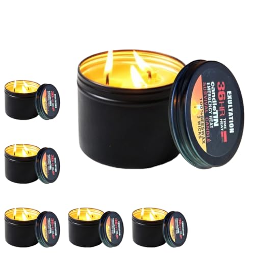 Kerzen lange brennen | Emercys Survival Kit | 6 Stücke Survival Candle 36 Stunden Emercys Home Candles mit 3 Dochten | szinnkerzenlichter zum Wandern, Camping, Wintersturm