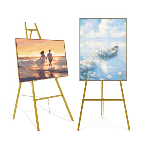 Fatilin 57 Gold Easel Stand for Sign Heavy Duty Metal Floor Easel 4-Tier Adjustable Display Easel for Wedding Signs Welcome Signs Posters Pictures Mirrors & Event Decor