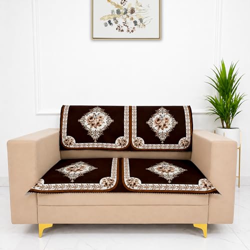 Image of Homerz Premium 'Luxe Series' Holland Velvet Sofa Cover | Smooth Finish | Anti-Skid Fleece Backing | Soft Touch Couch Protector for Living Room (Coffee, 2 Seater, Seat Cover with Backrest)